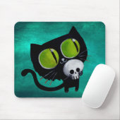 Schwarze Halloween-Katze mit dem Schädel Mousepad (Mit Mouse)