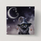 Schwarze Halloween-Katze mit einem Hexenhut Button (Vorderseite)