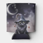 Schwarze Halloween-Katze mit einem Hexenhut Dosenkühler (Vorderseite)