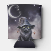 Schwarze Halloween-Katze mit einem Hexenhut Dosenkühler (Rückseite)
