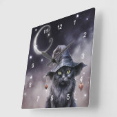 Schwarze Halloween-Katze mit einem Hexenhut Quadratische Wanduhr (Winkel)