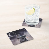 Schwarze Halloween-Katze mit einem Hexenhut Rechteckiger Pappuntersetzer (Vor Ort)