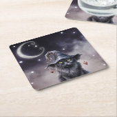 Schwarze Halloween-Katze mit einem Hexenhut Rechteckiger Pappuntersetzer (angewinkelt)