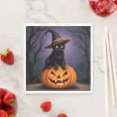 Schwarze Halloween-Katze mit einem Hexenhut Serviette (Beispiel)