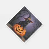 Schwarze Halloween-Katze mit einem Hexenhut Serviette (Ecke)