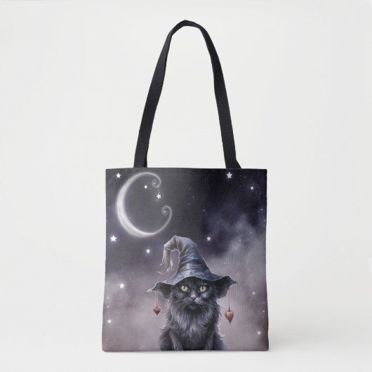 Schwarze Halloween-Katze mit einem Hexenhut Tasche (Vorderseite)