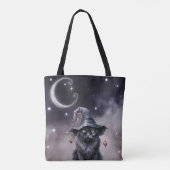 Schwarze Halloween-Katze mit einem Hexenhut Tasche (Rückseite)