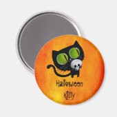 Schwarze Halloween-Katze mit Schädel Magnet (Vorderseite/Rückseite)
