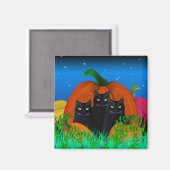 Schwarze Halloween Katzen mit Pumpkins Magnet (Vorderseite/Rückseite)