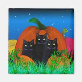 Schwarze Halloween Katzen mit Pumpkins Magnet