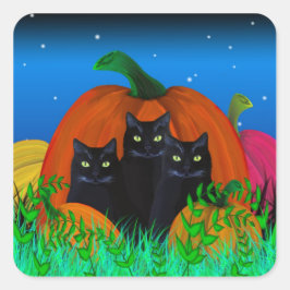 Schwarze Halloween Katzen mit Pumpkins Stickern Quadratischer Aufkleber