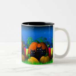 Schwarze Halloween-Katzen mit Pumpkins-Tasse Zweifarbige Tasse