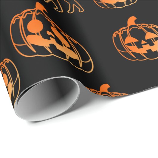 Schwarze Halloween-Katzen und Jack-o-Lantern-Muste Geschenkpapier (Rolleneckpunkt)