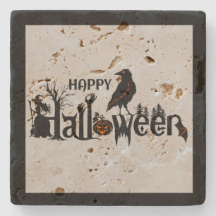 Schwarze Halloween-Krähen-Konzeptillustration Steinuntersetzer
