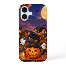 Schwarze Halloween-Kürbis-Handyhülle mit Katze