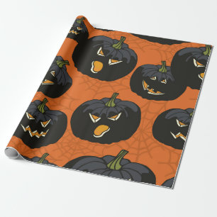 Schwarze Halloween-Kürbis in Orange Geschenkpapier