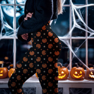 Schwarze Halloween-Kürbisse und Sterne Leggings