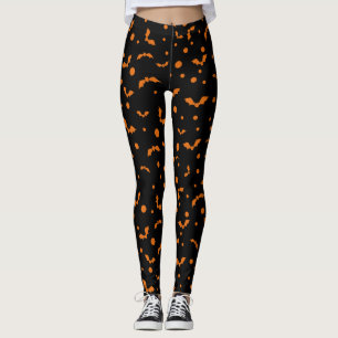 Schwarze Halloween-Leggings mit Spooky-Orange-Fled Leggings