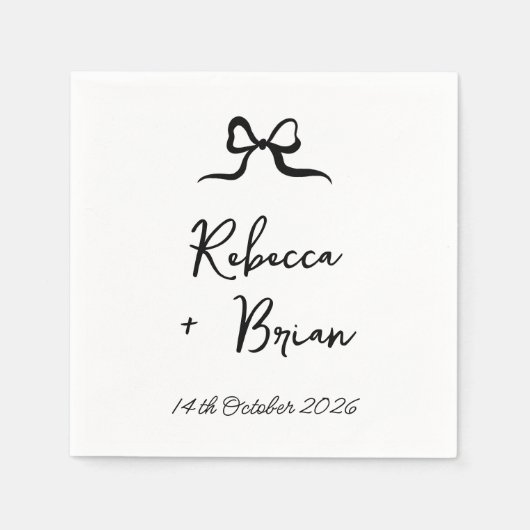 Schwarze Hand Drawn Bow Ribbon Sketch Hochzeit Serviette (Vorderseite)