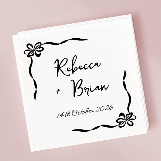 Schwarze Hand Drawn Bow Ribbon Sketch Hochzeit Serviette