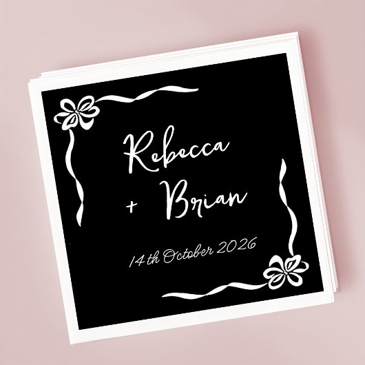 Schwarze Hand Drawn Bow Ribbon Sketch Hochzeit Serviette