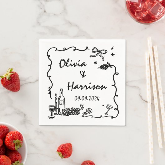 Schwarze Hand Drawn-Hochzeit Serviette (Beispiel)