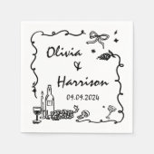 Schwarze Hand Drawn-Hochzeit Serviette (Vorderseite)