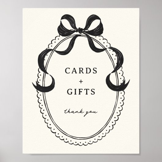 Schwarze Hand gezeichnete Bow-Rahmen-Karten Gesche Poster (Vorne)