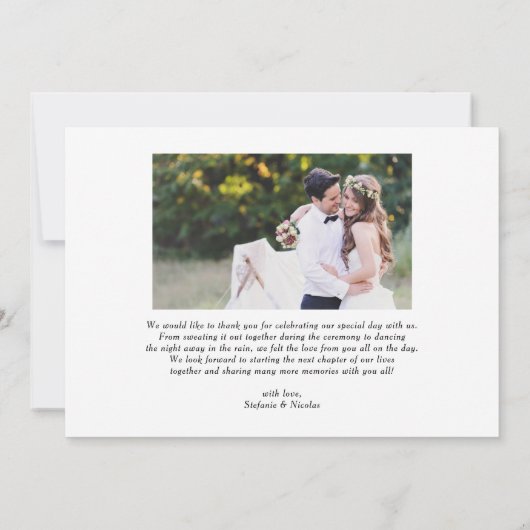 Schwarze Hand Lettern Moderne Foto Hochzeit Dankeskarte (Rückseite)