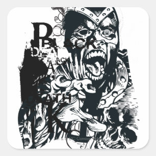 Schwarze Hand-und Schädel-Collage Quadratischer Aufkleber