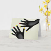 Schwarze Hände mit bunten Nägeln Pop Kunst Karte (Gelbe Blume)