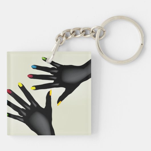 Schwarze Hände mit lackierten Nägeln Schlüsselanhänger (Rückseite)
