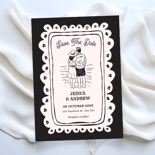 Schwarze handgezeichnete Hochzeit Save The Date