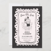Schwarze handgezeichnete Hochzeit Save The Date (Vorderseite)