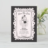 Schwarze handgezeichnete Hochzeit Save The Date (Stehend Vorderseite)