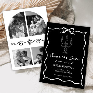 Schwarze handgezeichnete weiße Bogen-Foto-Hochzeit Save The Date