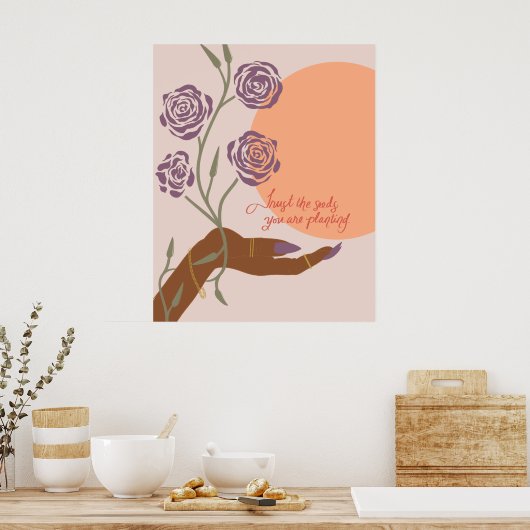 Schwarze Handkunst mit Rose und Affirmationen Poster (Küche)