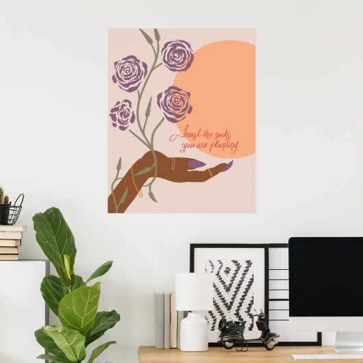 Schwarze Handkunst mit Rose und Affirmationen Poster (Heimbüro)