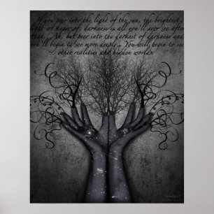 Schwarze Handschuhe Galaxien erreichen Handvasen D Poster