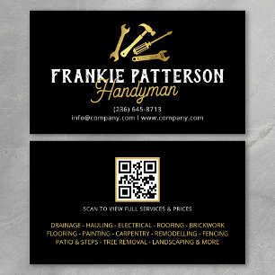Schwarze Handwerker-Reparatur- und Wartungs-QR-Cod Visitenkarte