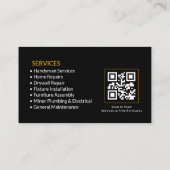 Schwarze Handwerkerdienste QR-Code Visitenkarte (Rückseite)