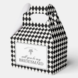 Schwarze Harlekin-Karo-Brautjungfer-Vorschlagsbox Geschenkschachtel