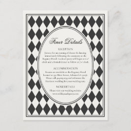 Schwarze Harlekin-Karo-Feinheiten Hochzeit Begleitkarte