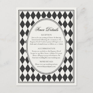 Schwarze Harlekin-Karo-Feinheiten Hochzeit Begleitkarte