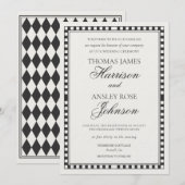 Schwarze Harlekin-Karo-Hochzeit Einladung (Vorne/Hinten)