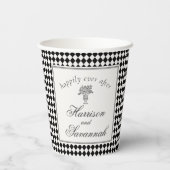 Schwarze Harlekin-Karo-Hochzeit Pappbecher (Rückseite)