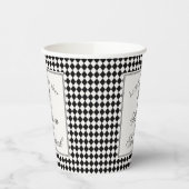 Schwarze Harlekin-Karo-Hochzeit Pappbecher (Links)