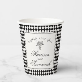 Schwarze Harlekin-Karo-Hochzeit Pappbecher