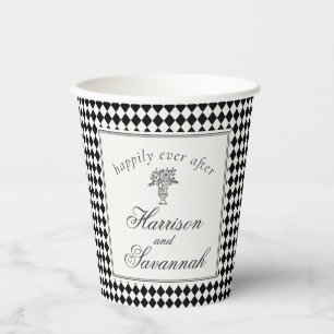 Schwarze Harlekin-Karo-Hochzeit Pappbecher