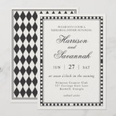 Schwarze Harlekin-Karo-Probeessen Einladung (Vorne/Hinten)
